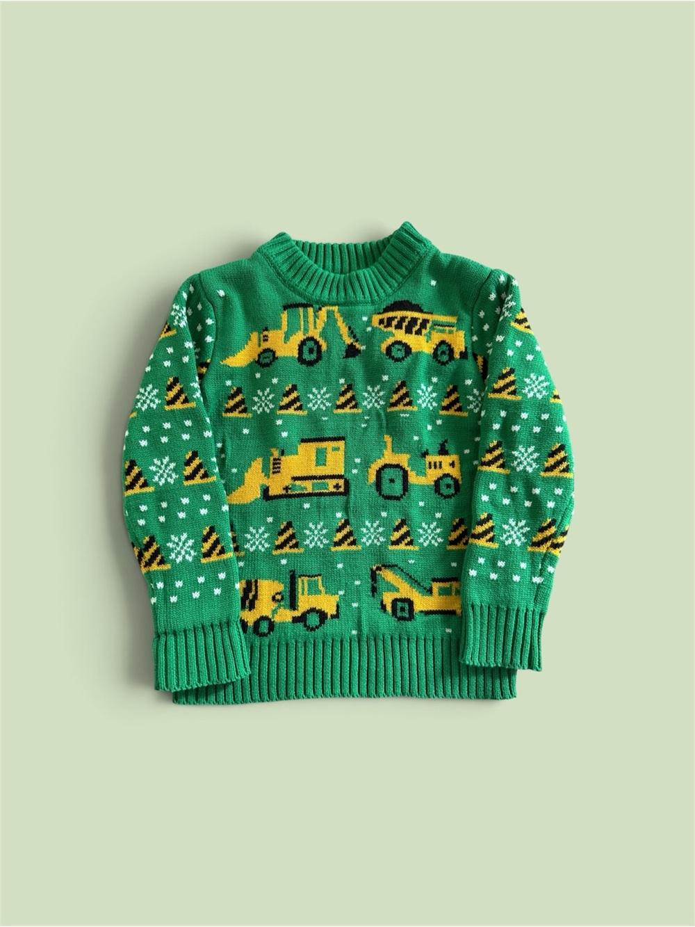 Kids Green Construction Truck Holiday Sweater